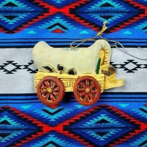 Vtg 1980s 90s RUSTIC Western Manifest Destiny Covered Wagon Christmas Ornament